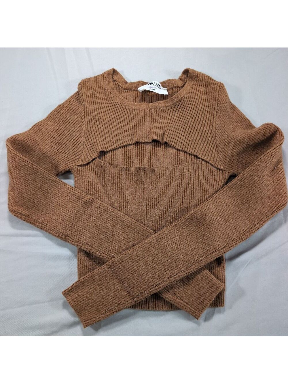 Double Zero Spicy Small Brown Ribbed Knit Sweater